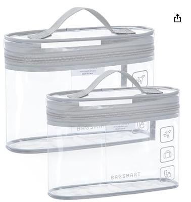 Toiletry Bag, 2 Pack Clear Makeup Cosmetic Bag Organizer, Quart Size Travel Bag for Toiletries, Carry-on Travel Accessories Essentials