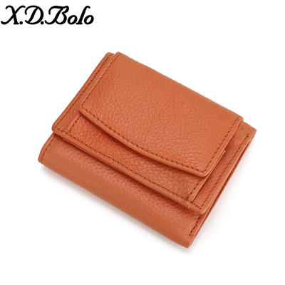 فرشاة مكافحة السرقة محفظة جلدية نسائية بطاقة قصيرة حقيبة ثلاث طوابق محفظة صغيرة RFID MINI COWHIDE COIN محفظة عبر الحدود