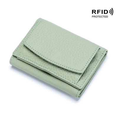 فرشاة مكافحة السرقة محفظة جلدية نسائية بطاقة قصيرة حقيبة ثلاث طوابق محفظة صغيرة RFID MINI COWHIDE COIN محفظة عبر الحدود