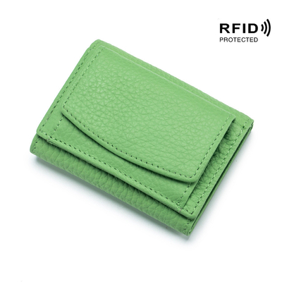 فرشاة مكافحة السرقة محفظة جلدية نسائية بطاقة قصيرة حقيبة ثلاث طوابق محفظة صغيرة RFID MINI COWHIDE COIN محفظة عبر الحدود