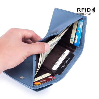 فرشاة مكافحة السرقة محفظة جلدية نسائية بطاقة قصيرة حقيبة ثلاث طوابق محفظة صغيرة RFID MINI COWHIDE COIN محفظة عبر الحدود