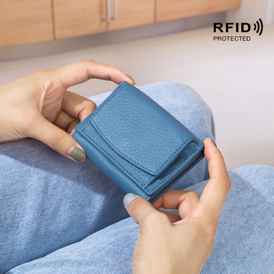 فرشاة مكافحة السرقة محفظة جلدية نسائية بطاقة قصيرة حقيبة ثلاث طوابق محفظة صغيرة RFID MINI COWHIDE COIN محفظة عبر الحدود