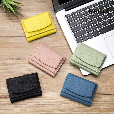 فرشاة مكافحة السرقة محفظة جلدية نسائية بطاقة قصيرة حقيبة ثلاث طوابق محفظة صغيرة RFID MINI COWHIDE COIN محفظة عبر الحدود