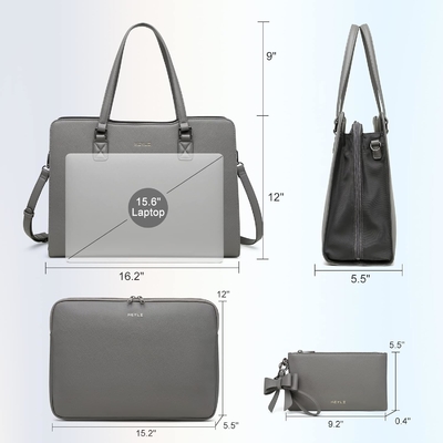 KEYLI 4PC يضع حقيبة الكمبيوتر المحمول للنساء الجلد الكبير الكمبيوتر المحمول المجلد مع منفذ شحن USB الكمبيوتر الكتف حقائب الكيس
