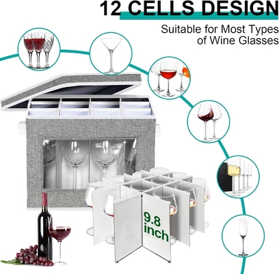 HOMYFORT النبيذ الزجاجي STEMWARE حالات تخزين، الصين حاويات التخزين مربع مع فاصلين قذيفة صلبة ل 12 زجاج الكريستال