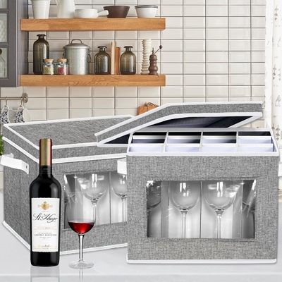 HOMYFORT النبيذ الزجاجي STEMWARE حالات تخزين، الصين حاويات التخزين مربع مع فاصلين قذيفة صلبة ل 12 زجاج الكريستال