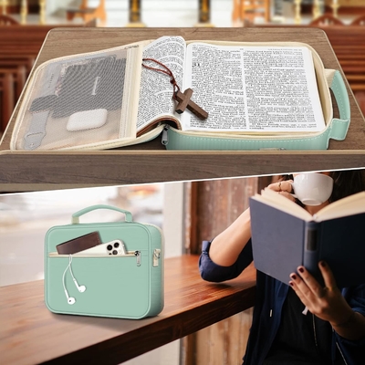 FINPAC غطاء الكتاب المقدس الكبير مع شريط الكتف، حمل صندوق الكتب كيس الكنيسة الحماية الكتاب المقدس مع قلم فتحات ومزلق