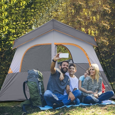 HIKERGARDEN 6 شخص خيمة التخييم - محمولة سهلة إعداد خيمة عائلية للتخييم، خيمة كابينة القماش المقاومة للرياح في الهواء الطلق