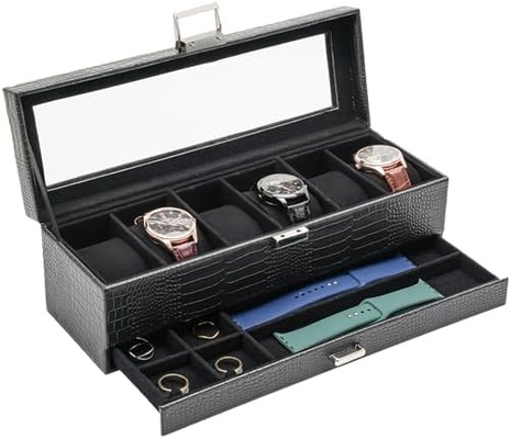 ProCase Watch Box Organizer للرجال، 6 فتحة ساعة عرض حالة مع الدرج، هدية يوم الآباء الرجال ساعة حامل ساعة
