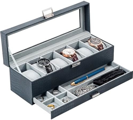 ProCase Watch Box Organizer للرجال، 6 فتحة ساعة عرض حالة مع الدرج، هدية يوم الآباء الرجال ساعة حامل ساعة