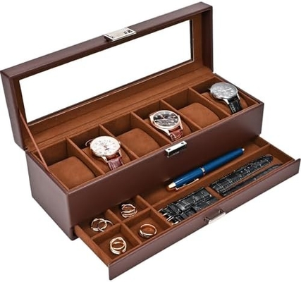 ProCase Watch Box Organizer للرجال، 6 فتحة ساعة عرض حالة مع الدرج، هدية يوم الآباء الرجال ساعة حامل ساعة