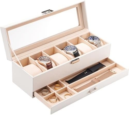ProCase Watch Box Organizer للرجال، 6 فتحة ساعة عرض حالة مع الدرج، هدية يوم الآباء الرجال ساعة حامل ساعة