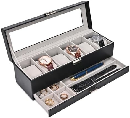 ProCase Watch Box Organizer للرجال، 6 فتحة ساعة عرض حالة مع الدرج، هدية يوم الآباء الرجال ساعة حامل ساعة