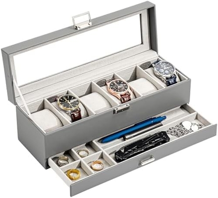 ProCase Watch Box Organizer للرجال، 6 فتحة ساعة عرض حالة مع الدرج، هدية يوم الآباء الرجال ساعة حامل ساعة