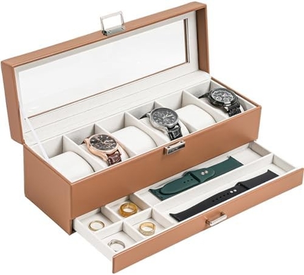 ProCase Watch Box Organizer للرجال، 6 فتحة ساعة عرض حالة مع الدرج، هدية يوم الآباء الرجال ساعة حامل ساعة