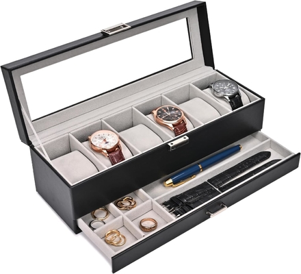 ProCase Watch Box Organizer للرجال، 6 فتحة ساعة عرض حالة مع الدرج، هدية يوم الآباء الرجال ساعة حامل ساعة