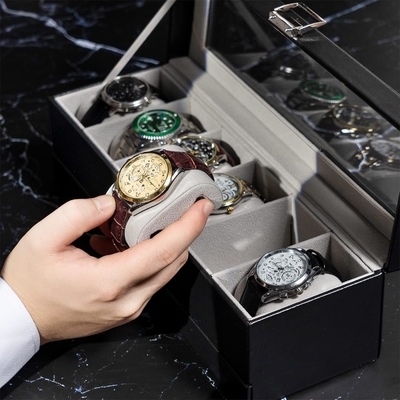 ProCase Watch Box Organizer للرجال، 6 فتحة ساعة عرض حالة مع الدرج، هدية يوم الآباء الرجال ساعة حامل ساعة