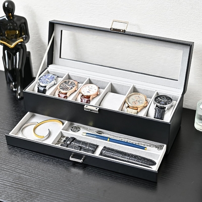 ProCase Watch Box Organizer للرجال، 6 فتحة ساعة عرض حالة مع الدرج، هدية يوم الآباء الرجال ساعة حامل ساعة
