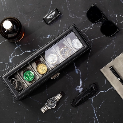 ProCase Watch Box Organizer للرجال، 6 فتحة ساعة عرض حالة مع الدرج، هدية يوم الآباء الرجال ساعة حامل ساعة
