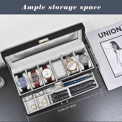 ProCase Watch Box Organizer للرجال، 6 فتحة ساعة عرض حالة مع الدرج، هدية يوم الآباء الرجال ساعة حامل ساعة