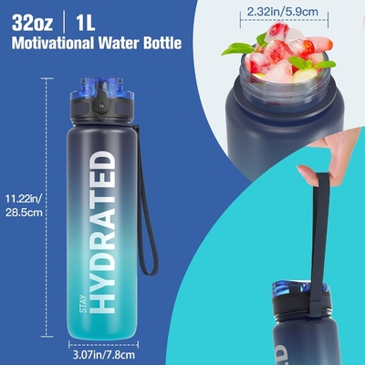 زجاجة ماء رياضية تحفيزية بـ 32 أونصة مع علامة وقت - أوقات الشرب - تريتان، خالية من BPA،