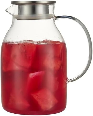 وعاء زجاجي كرافو مع غطاء، وعاء الماء المقاوم للحرارة 68Oz للمياه الساخنة / الباردة، الشاي المثلج والعصير المشروبات واضحة