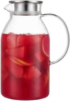 وعاء زجاجي كرافو مع غطاء، وعاء الماء المقاوم للحرارة 68Oz للمياه الساخنة / الباردة، الشاي المثلج والعصير المشروبات واضحة