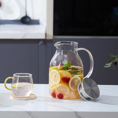 وعاء زجاجي كرافو مع غطاء، وعاء الماء المقاوم للحرارة 68Oz للمياه الساخنة / الباردة، الشاي المثلج والعصير المشروبات واضحة