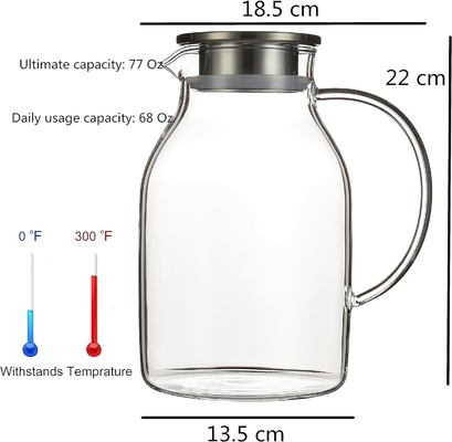 وعاء زجاجي كرافو مع غطاء، وعاء الماء المقاوم للحرارة 68Oz للمياه الساخنة / الباردة، الشاي المثلج والعصير المشروبات واضحة
