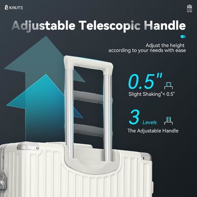 حقيبة أمتعة بدون سحاب مع 4 عجلات، حقيبة سفر صلبة مقاس 20 بوصة مع قفل TSA من مادة PC+ABS، 4 زوايا معدنية، أبيض