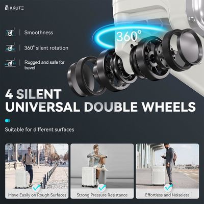 حقيبة أمتعة بدون سحاب مع 4 عجلات، حقيبة سفر صلبة مقاس 20 بوصة مع قفل TSA من مادة PC+ABS، 4 زوايا معدنية، أبيض