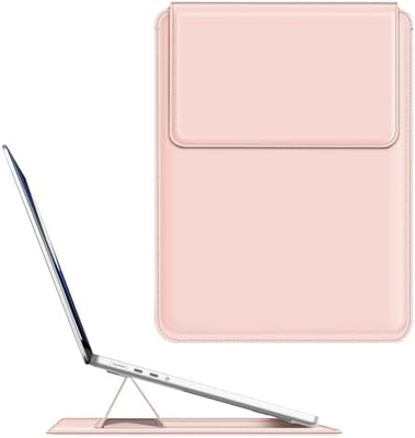 غلاف الكمبيوتر المحمول MacBook Air 13.6M3 M2 A3113 A2681/MacBook Pro 14 A2992-PU غطاء حقيبة جلد رقيق مع وظيفة الوقوف ، بني