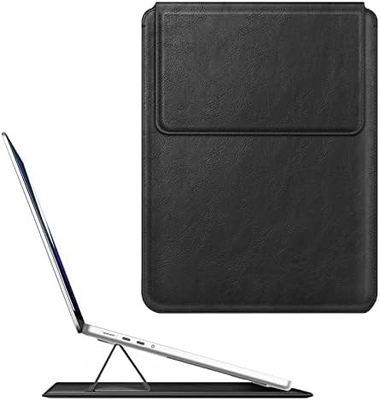 غلاف الكمبيوتر المحمول MacBook Air 13.6M3 M2 A3113 A2681/MacBook Pro 14 A2992-PU غطاء حقيبة جلد رقيق مع وظيفة الوقوف ، بني