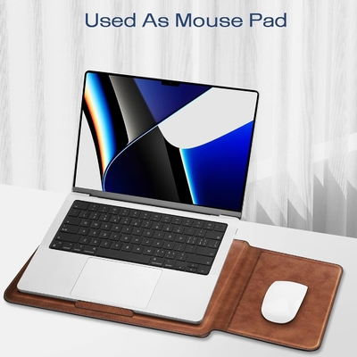 غلاف الكمبيوتر المحمول MacBook Air 13.6M3 M2 A3113 A2681/MacBook Pro 14 A2992-PU غطاء حقيبة جلد رقيق مع وظيفة الوقوف ، بني