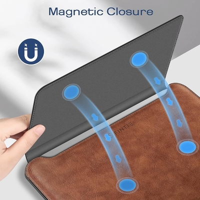 غلاف الكمبيوتر المحمول MacBook Air 13.6M3 M2 A3113 A2681/MacBook Pro 14 A2992-PU غطاء حقيبة جلد رقيق مع وظيفة الوقوف ، بني