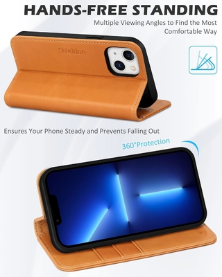 علبة محفظة جلدية قابلة للطي الختم المغناطيسي حامل فتحة بطاقة حجب RFID محمية بالكامل متوافقة مع iPhone 13