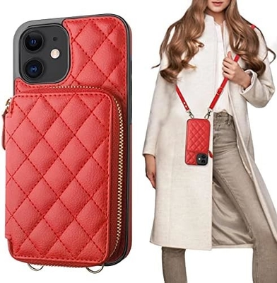 حقيبة iPhone 12/12 Pro crossbody ، علبة حزمة جلدية PU محمية RFID مع فتحة بطاقة