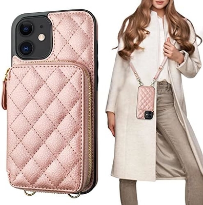 حقيبة iPhone 12/12 Pro crossbody ، علبة حزمة جلدية PU محمية RFID مع فتحة بطاقة