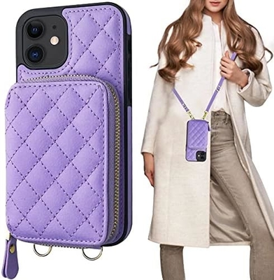 حقيبة iPhone 12/12 Pro crossbody ، علبة حزمة جلدية PU محمية RFID مع فتحة بطاقة