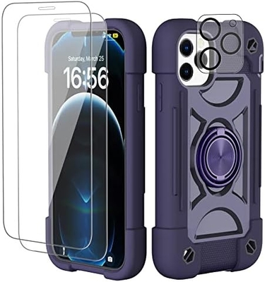 iPhone 12 Pro Max Case 6.7 &quot; - مقاوم للصدمات الثقيلة ، موقف الحلقة ، شاشة زجاجية وحامي عدسة الكاميرا (قوس قزح وردي)