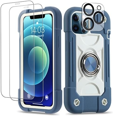 iPhone 12 Pro Max Case 6.7 &quot; - مقاوم للصدمات الثقيلة ، موقف الحلقة ، شاشة زجاجية وحامي عدسة الكاميرا (قوس قزح وردي)