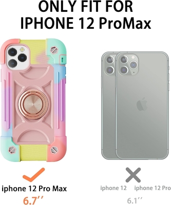 iPhone 12 Pro Max Case 6.7 &quot; - مقاوم للصدمات الثقيلة ، موقف الحلقة ، شاشة زجاجية وحامي عدسة الكاميرا (قوس قزح وردي)