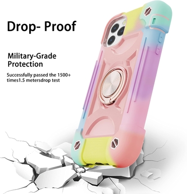 iPhone 12 Pro Max Case 6.7 &quot; - مقاوم للصدمات الثقيلة ، موقف الحلقة ، شاشة زجاجية وحامي عدسة الكاميرا (قوس قزح وردي)