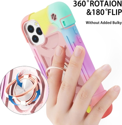 iPhone 12 Pro Max Case 6.7 &quot; - مقاوم للصدمات الثقيلة ، موقف الحلقة ، شاشة زجاجية وحامي عدسة الكاميرا (قوس قزح وردي)