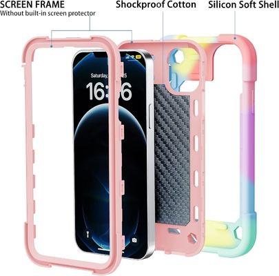 iPhone 12 Pro Max Case 6.7 &quot; - مقاوم للصدمات الثقيلة ، موقف الحلقة ، شاشة زجاجية وحامي عدسة الكاميرا (قوس قزح وردي)