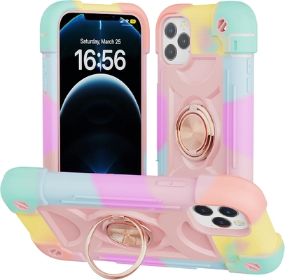 iPhone 12 Pro Max Case 6.7 &quot; - مقاوم للصدمات الثقيلة ، موقف الحلقة ، شاشة زجاجية وحامي عدسة الكاميرا (قوس قزح وردي)