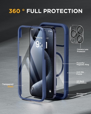 مغناطيسية لجهاز iPhone 12 Pro Max Case كامل الجسم مدمج في شاشة الزجاج واقي الكاميرا