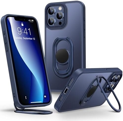 الدرع فوق ل iPhone 12 Pro Max حالة مع الوقوف، حالة الهاتف واضحة مع حامل حلقة مزدوجة [يمكن تعديلها و قابلة للطي]