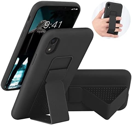 غلاف الوقوف السيليكوني متوافق مع غلاف iPhone 11 ((6.1 بوصة) الوقوف الرأسي والأفقي الحزام اليدوي القلادة المعدنية