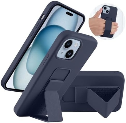 غلاف الوقوف السيليكوني متوافق مع غلاف iPhone 11 ((6.1 بوصة) الوقوف الرأسي والأفقي الحزام اليدوي القلادة المعدنية